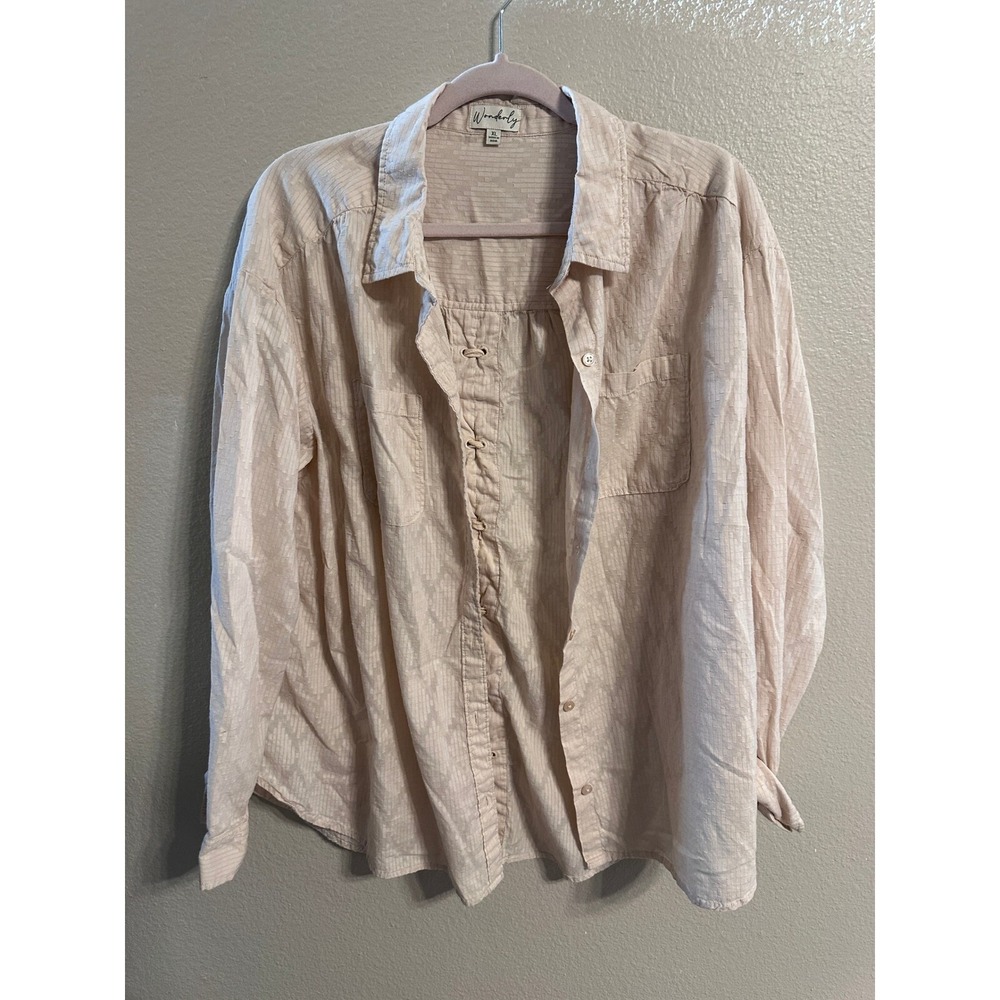 Wonderly Cotton Button-Up Shirt Relaxed Fit Long Sleeve Top XL